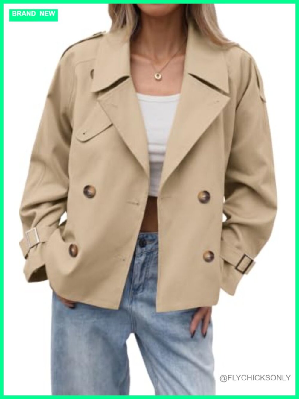 Womens Cropped Trench Coat Double Breasted Fall Jacket